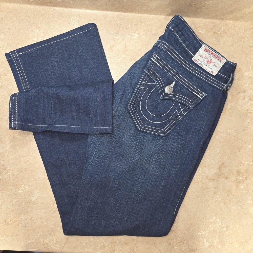 True Religion Jeans Womens 28 Blue Becky Low Rise Bootcut Flap Pockets Made USA - Picture 14 of 16